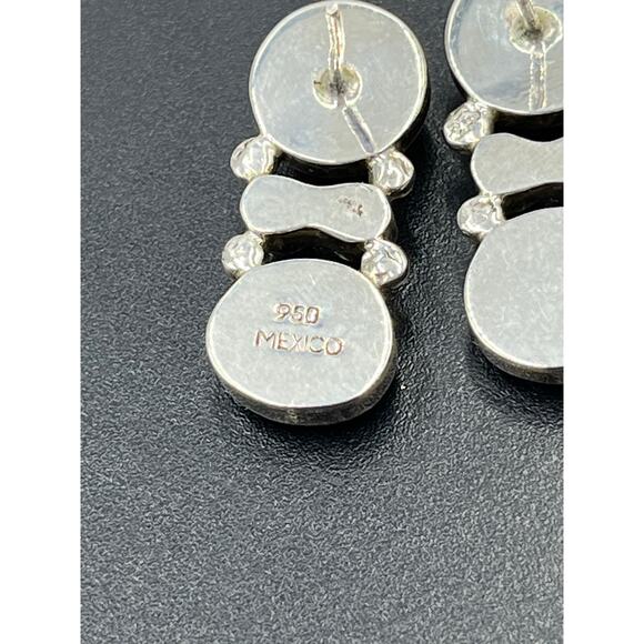 Vintage 950 Mexican Sterling Silver Red Coral Drop Post Earrings Taxco Style - Picture 8 of 11